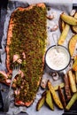 Herb crusted salmon .style rustic Royalty Free Stock Photo