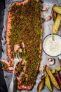 Herb crusted salmon .style rustic Royalty Free Stock Photo
