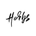 Herbs. Modern dry brush lettering. Ink handwriting typography template. Vector illustration.