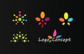 Herb flat cartoon style vector logo set concept. Medical marijuana isolated icons collection on black background