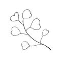 Herb and forest plant with hearts. One sprig of grass with elegant leaves. botanical rustic pattern