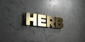 Herb - Gold sign mounted on glossy marble wall - 3D rendered royalty free stock illustration