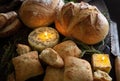 Butter candles with herbs and artisianal breads