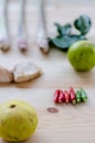 Herb ingredient of Tom Yum spicy soup Thai food cuisine on wooden background. Royalty Free Stock Photo