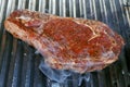 Herb marinated american angus beef rib in a hot bbq grill