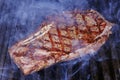 Herb marinated american angus beef rib in a hot bbq grill