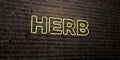 HERB -Realistic Neon Sign on Brick Wall background - 3D rendered royalty free stock image