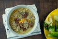 Herb soya beans with minced crab and pork in coconut milk and chili in bowl Royalty Free Stock Photo