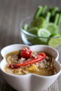 Herb Soya Beans with Minced Shrimp and Pork in Coconut Milk and chili in white bowl Royalty Free Stock Photo