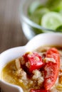 Herb Soya Beans with Minced Shrimp and Pork in Coconut Milk and chili in white bowl Royalty Free Stock Photo