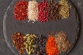 Herb and spice ingredients on slate. Food background Royalty Free Stock Photo