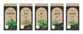 Herb tea label. Package with nature, organic peppermint, thyme and sage, lavender flowers and rosemary, vintage craft