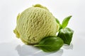 Herbal basil flavored ice cream with fresh leaves Royalty Free Stock Photo