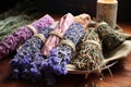 herbal bath sachets and dried lavender bunch