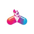 Herbal capsule pill leaf medicine logo vector icon