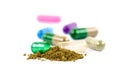 Herbal capsules close up Royalty Free Stock Photo