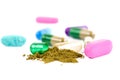 Herbal capsules close up Royalty Free Stock Photo
