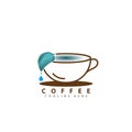 Herbal Coffee coffee cup logo design with coffee leaf and drip concept