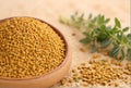 Herbal fenugreek on a wooden background