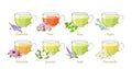 Herbal and flower teas set. Royalty Free Stock Photo