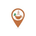 Herbal green tea cup map point shape concept logo