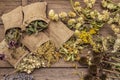 Herbal harvest collection and bouquets of wild herbs. Alternative medicine. Natural pharmacy, self-care concept