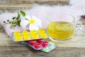 Herbal healthy drinks hot honey lemon and lozenge for health care sore throat Royalty Free Stock Photo