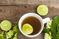 Herbal healthy drinks hot lemon tea health care for cough sore with lemon slice ,jasmine flowers of lifestyle relax Royalty Free Stock Photo