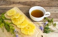 Herbal healthy drinks hot tea with pineapple drying dessert snack