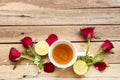 Herbal healthy drinks lemon tea health care for cough sore of lifestyle relax with red rose flowers