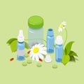 Herbal heeling cure alternative medicine flat isometric vector Royalty Free Stock Photo