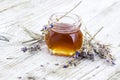 Herbal honey with lavender flowers Royalty Free Stock Photo