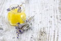 Herbal honey with lavender flowers Royalty Free Stock Photo