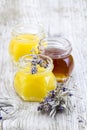 Herbal honey with lavender flowers Royalty Free Stock Photo