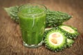 Herbal juice of green momodica Royalty Free Stock Photo