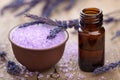 Herbal lavender salt and essential oil Royalty Free Stock Photo