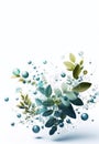 Herbal leaves in bubbles, beauty science herbal medicine white background generative ai illustration art