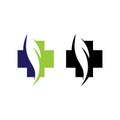 Herbal medical logo design, leaf cross logo design