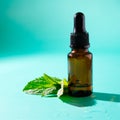 Herbal medicine dropper bottle with mint water with oil Royalty Free Stock Photo