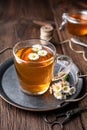 Herbal medicine for respiratory health, a cup of daisy tea with honey Royalty Free Stock Photo