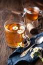 Herbal medicine for respiratory health, a cup of daisy tea with honey Royalty Free Stock Photo