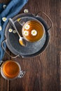 Herbal medicine for respiratory health, a cup of daisy tea with honey Royalty Free Stock Photo