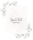 Herbal minimalistic vector frame. Hand painted plants, branches, leaves on a white background. Wedding invitation Royalty Free Stock Photo