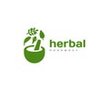 Herbal pharmacy logo design. Alternative medicine, herbal medicine vector design Royalty Free Stock Photo