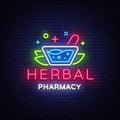 Herbal Pharmacy neon sign vector. Pharmacy Design template neon sign, light banner, neon signboard, nightly bright