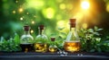 Herbal Remedies Bottles Sunlight Forest Background Royalty Free Stock Photo