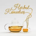 Herbal remedies quote with teapot and cup 3D rendering