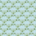 Herbal seamless pattern with botanic dill umbrella silhouettes. Blue background. Green ornament