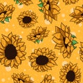Herbal seamless pattern. Yellow sunflowers repetitive background. Spring and summer bright and yellow flowers Royalty Free Stock Photo