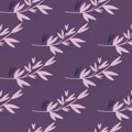 Herbal semless pattern with floral lilac branches on purple background